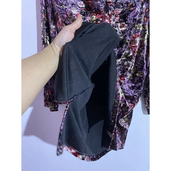 Velvet Burnout Blouse Top 1X Purple Floral Whimsigoth Fairygrunge Boho Feminine - Picture 5 of 10